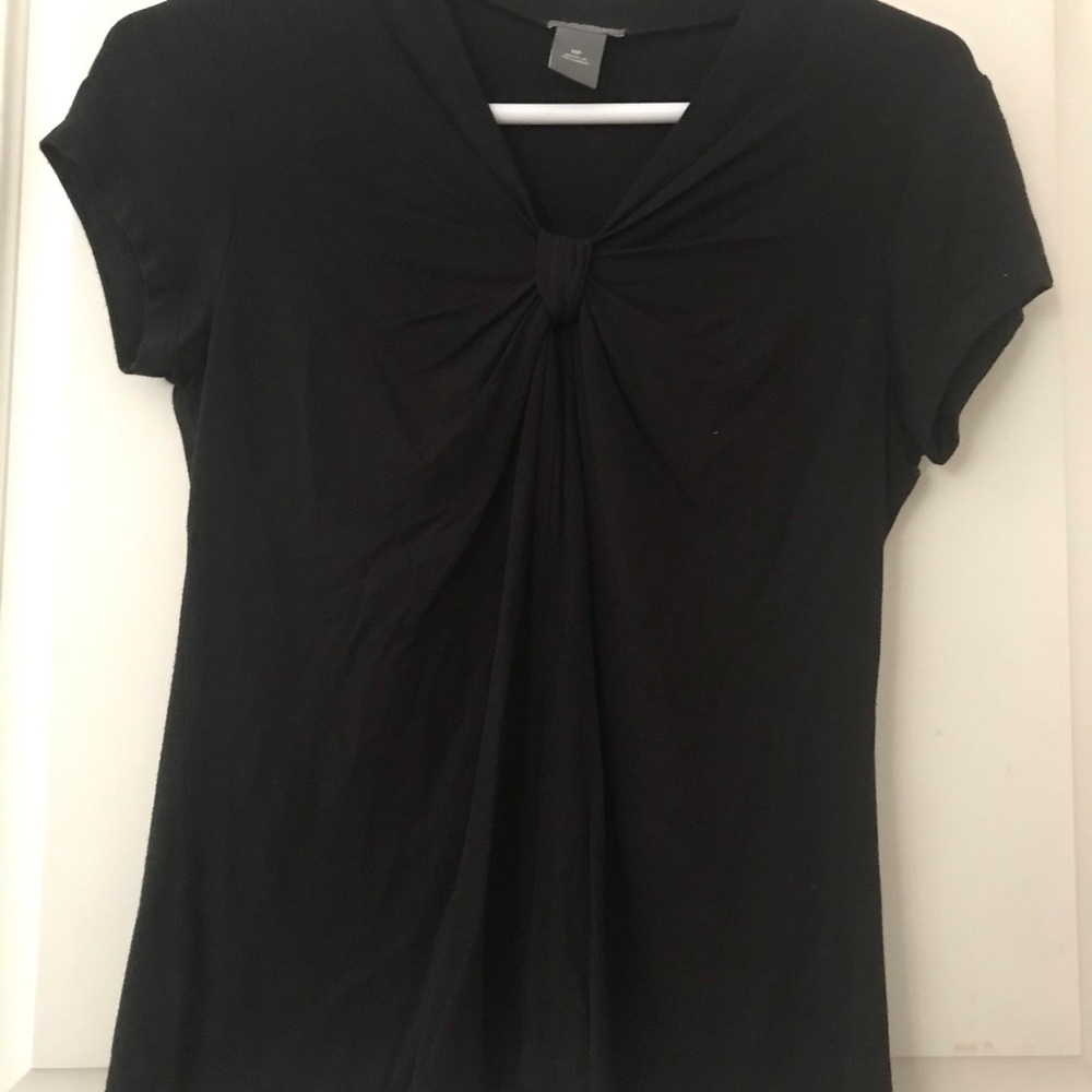 Ann Taylor Loft Petite Black Knotted Front Top Size M